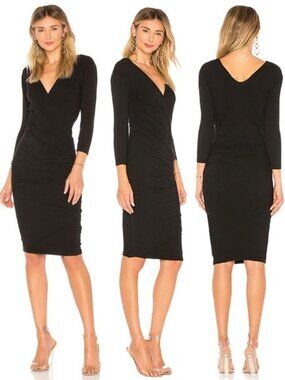 JAMES PERSE Skinny Faux Wrap Dress Size Medium Black